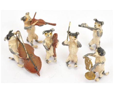 Heyde 'Knick-Knack' Series - "Dog Band". Circa 1900. Set of six figures, approx. 4cm in height. Made by Georg Heyde &amp; Co.