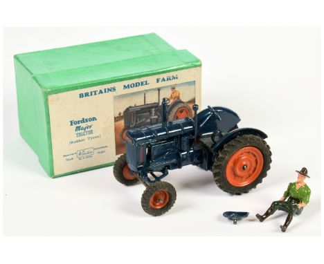 Britains Model Farm - Set No. 128F 'Fordson Major Tractor (Rubber Tyres)', Boxed. Condition generally appears Good Plus overa