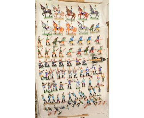 A Group of Recast Lead Soldiers Including Semi-Flats. Appear to be two scales: approx. 35mm &amp; 45mm. Produced and painted 
