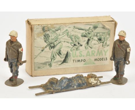 Timpo Models - U.S. Army Series - (Plastic) Set No. 9024 'Stretcher and Stretcher Bearers', Boxed. 1950s plastic-issue. Condi