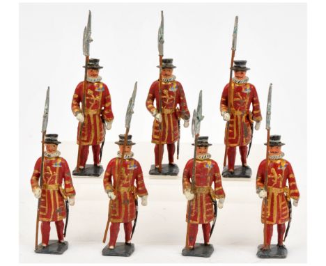 Heyde - "Beefeaters". 58mm solid figures, circa 1900. Comprising 7 figures holding pikes. Made by Georg Heyde &amp; Co., Dres