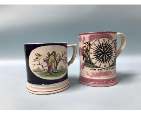 A Victorian pink lustre Sunderland 'Frog' tankard, 'Come Box the Compass', and another frog tankard