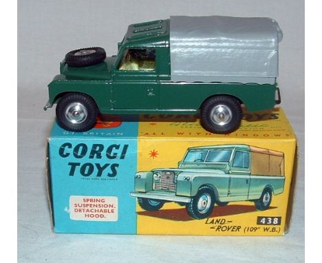 CORGI Toys 438 Dark Green Land Rover 109 WB with shaped Hubs and Grey Canopy. Near Mint Boxed with leaflet.