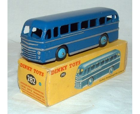 DINKY Toy 282 Blue Duple Roadmaster Coach with Light Blue Riged Hubs and Silver Trim. Near Mint in an Excellent Box with corr