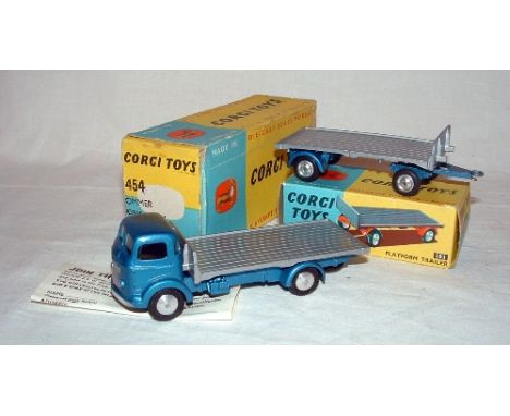 CORGI 454 Metallic Blue Commer Platform Lorry with Silver Grey Platfom and flat Hubs (Excellent in a Fair Plus Box with Leafl