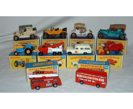 MATCHBOX 10 x Mint Boxed Models - 1 -75 Series - 3c Merecedes Ambulance - 39c Ford Tractor - 65c Claas Harvester and 71c Ford