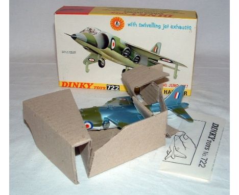 DINKY Toys 722 RAF Hawker Harrier. Mint Boxed with Instruction Leaflet and Packing piece.