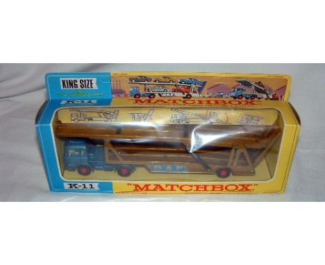 MATCHBOX K-11 DAF Articulated Car Transporter - Blue Cab and Gold Trailer - Red Hubs. Mint Boxed.