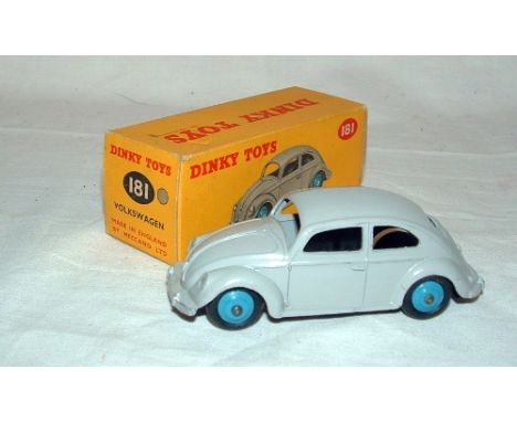 DINKY Toys 181 Grey Volkswagen with Blue ridged Hubs. Near Mint in an Excellent Plus Box which could be improved with a light