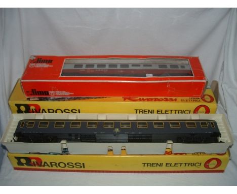RIVAROSSI/LIMA - 4 x 0 Gauge European Outline Coaches - 3 x Express  FS Blue Coaches nos 7780 x 2 and 7784 (all Near Mint Box