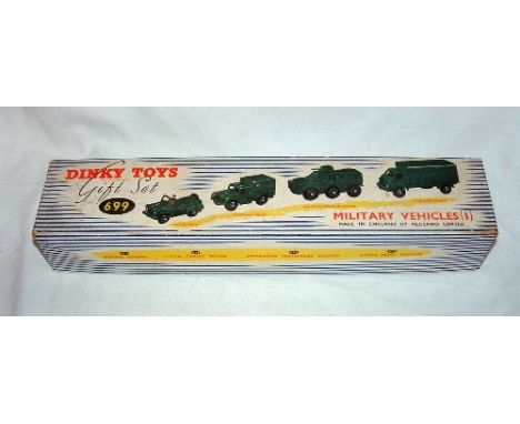 DINKY Toys Gift Set 699 Military Vehicles (1) comprising 631 3T Wagon, 641 1T Truck, 674 Austin Champ and 676 Armoured Car - 