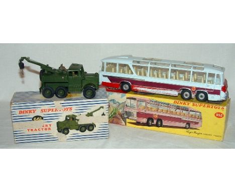 DINKY Supertoys x 2 - 952 Vega Major Luxury Coach - White Body Maroon Flash and Yellow Interior - Bonnet, Skirt and Luggage L