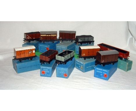 HORNBY DUBLO 10 x pre Nationalisation Goods Wagons in Blue/Light Blue Boxes - Blue D1 NE Goods Van, LMS Goods Van x 2, LMS Ca