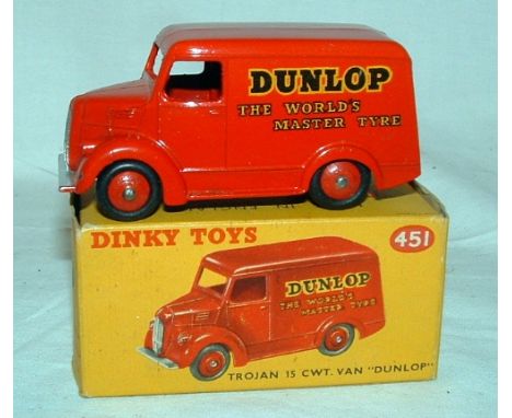 DINKY Toys 451 'DUNLOP' Red 15cwt Trojan Van with Red Hubs. Near Mint in an Excellent Plus Box which could be improved with a