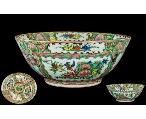 Chinese 19th Century Canton - Famille Rose Large and Impressive Footed Bowl. c.1840. Decorated with Painted Enamel Images of 