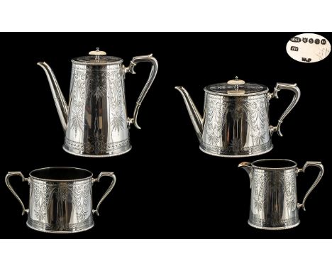 Walker &amp; Hall - Late 19th Century Stylish and Superb Quality Georgian Style Silver Plate ( 4 ) Piece Coffee and Tea Servi