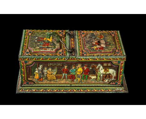 Beautiful Huntley &amp; Palmers Ltd Biscuit Tea Caddy, Lovely Decorated and Embossed Throughout, Decorated In a Medieval Desi