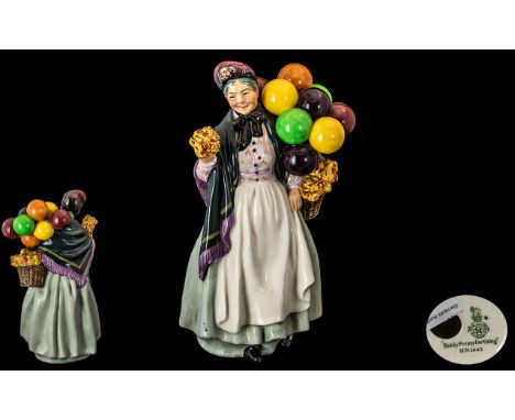 Royal Doulton - Early Hand Painted Ceramic Figure ' Biddy Penny Farthing ' HN1843. Designer L. Harradine. Issued 1938 - Retir