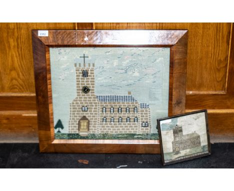 Victorian Sampler Of A Cheshire Church, All Saints Church In Marple Cheshire, Measures 16 by 19 inches. Glazed and framed in 