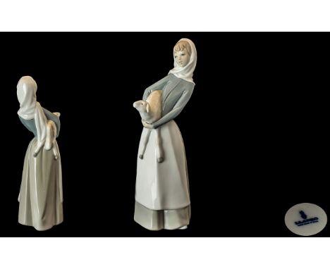 Lladro - Hand Painted Porcelain Figure ' Girl with Lamb ' Model No 4505. Issued 1969 - Retired. Height 10.5 Inches - 26 cms. 