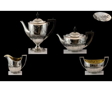 Victorian Period Superb Quality Sterling Silver Four Piece Tea &amp; Coffee Service, of wonderful proportions and shape/desig