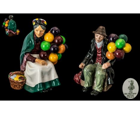 Royal Doulton Pair of Ceramic Figures ( 2 ) In Total. Comprises 1/ Balloon Man, HN1954. Designer L. Harradine. Issued 1940 - 