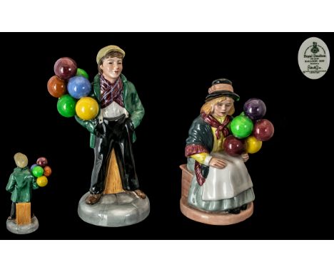 Royal Doulton Early Pair of Hand Painted Ceramic Figures. Comprises 1/ Balloon Boy, HN2934. Designer P. Gee, Issued 1984 - 19