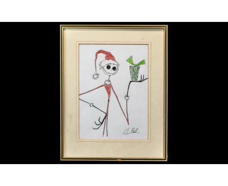 Tim Burton Interest - Film Director -  Autograph And Hand Drawn Sketch. A Signed Drawing Of Jack From The Nightmare Before Ch