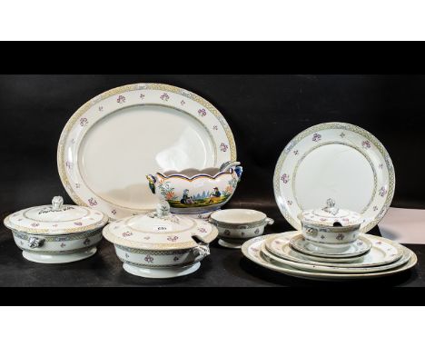 Quantity of Delta Adderleys Ltd China Dinner Service Pieces, comprising two 10" diameter lidded tureens, 18", 14", 12" and 10