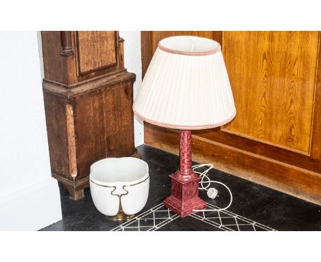 Large Italian Planter, in white with gilt Art Deco style decoration.  Measures 9" tall x 10" diameter.  Together with a faux 
