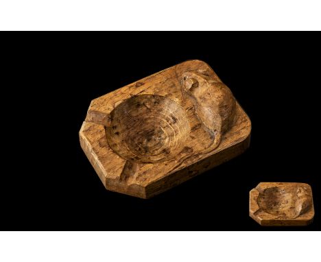 Robert ' Mouseman ' Thompson Early Carved Small Ashtray, With Carved Mouse Figure to Top, Made of Oak. Size 4 x 3 Inches - 10