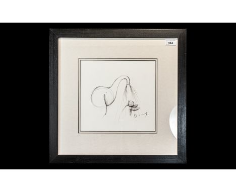 Doug Hyde British Contemporary 1972 Original Pencil Sketch, initialled DH, depicting an elephant and figure, 10" square, fram