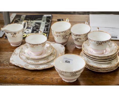 Regency Bone China Tea Set, comprising six cups, saucers and side plates, a milk jug, sugar bowl and large sandwich/cake plat