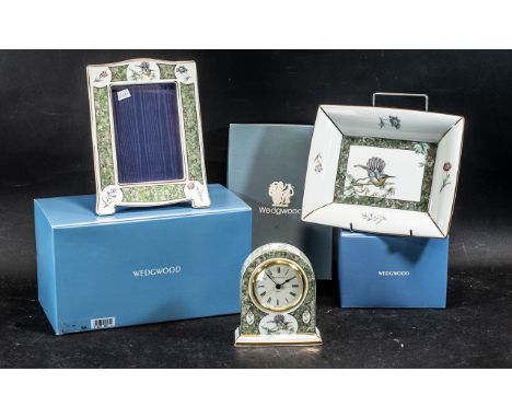 Wedgwood Clock, Picture Frame and Trinket Dish/Tray - Three Matching Pieces in 'Hummingbird' design, comprising a picture fra