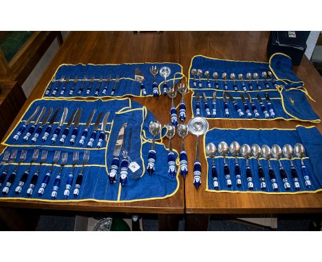 Rosenthal Studio China Blue Grill Cutlery Set, stainless steel with porcelain handles, approximately 70 pieces in total, comp