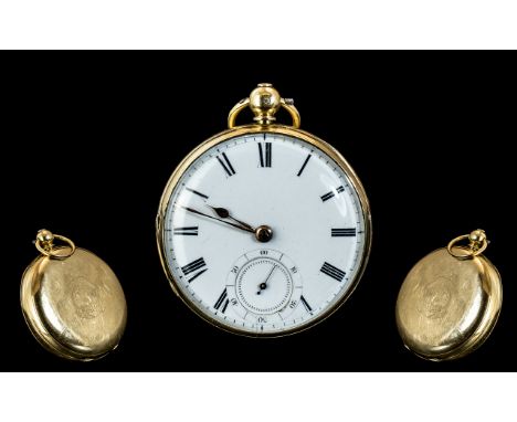 Victorian Period Superb Quality 18ct Gold Fusee Open Faced Pocket Watch. Features White Enamel Dial, Subsidiary Dial. Makers 