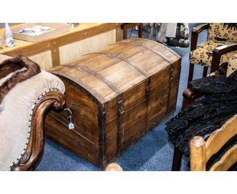 Large Antique Oak Trunk. Lovely Large Antique Trunk, Oak with Metal Bounding Has the Letters F.R. Has a Celtic Lock, Great Pa