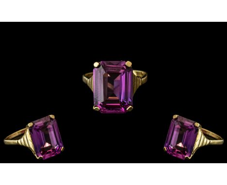 18ct Gold - Superb Quality and Stunning Single Stone Amethyst Set Statement Ring. Marked 18ct to Interior of Shank. The Step-