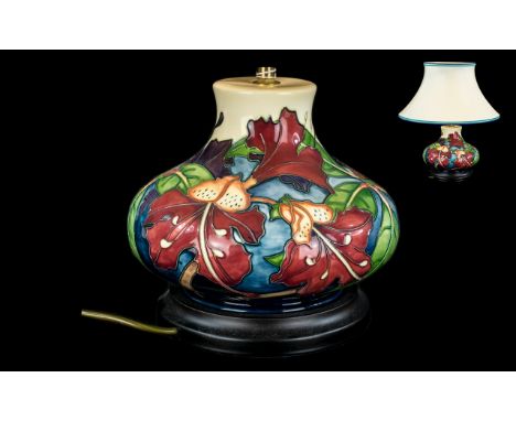 Moorcroft - Superb Tubelined Lamp Base with Original Shade ' Sinmeon ' Design. Designer Philip Gibson. Date 2000. Height with