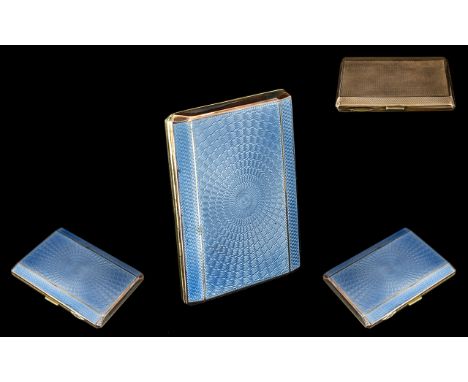 Art Deco Period Healson Superb Quality Blue Enamel on Gold Tone Ladies Cigarette Case. Wonderful design and condition. Size 3