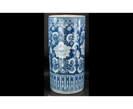 Oriental Blue and White Stick Stand, decorated in underglaze blue with a floral theme; 18 inches (45cms) high