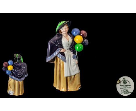 Royal Worcester Hand Painted Ceramic Figure ' Balloon Lady ' HN2935. Designer P. Gee, Issued 1984 - Retired. Height 8.25 Inch