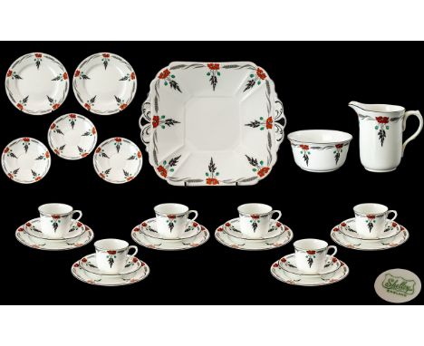 Shelley - Art Deco Period Fine Quality ( 29 ) Piece Part Tea Service. c.1912 - 1915. Comprises 6 Trios ( Cup, Saucer and Side