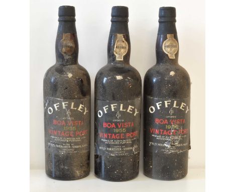 Offley ‘Boa Vista’ Vintage Port 1955 3 bottles Offley ‘Boa Vista’ Vintage Port 1955 (2 x i/n, 1 x b/n – Light cellar soiling 