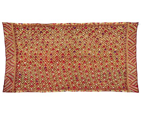 An embroidered shawl, (phulkari), bagh,  Punjab, first half 20th century, silk floss on cotton ground, twenty five columns of