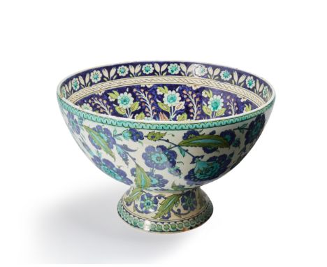 A large and impressive Iznik “Damascus” style high footed pottery basin (tazza),  Ulisse Cantagalli, Florence, northern Italy