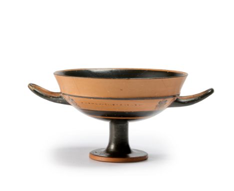 An attic-black- lip-cup,  circa 575-550 B.C., Signed on each side in the handle zone: XENOKLES EPOIESEN, "Xenokles made me," 