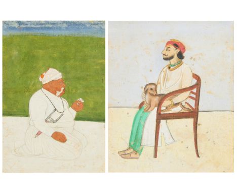 Two portraits : Kneeling Maharaja Suraj Mal, and Maharaja Sawai Ram Singh II of Jaipur seated Rajasthan, north India, the fir