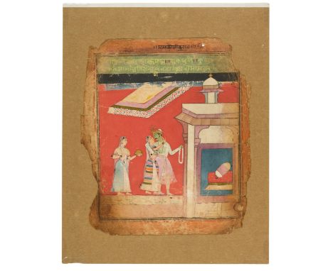 An illustration to a ragamala series : Malavi Ragini,  Possibly Malwa or Budelkhand, central India, circa 1680, Opaque pigmen