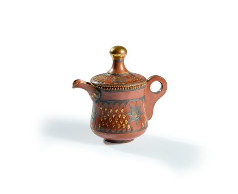 A tophane gilt lidded coffee pot,  Stamped HOUSNY. CONSPLE. , signed Hamdi, dated AH (12)97/1879 A.D., On short straight foot